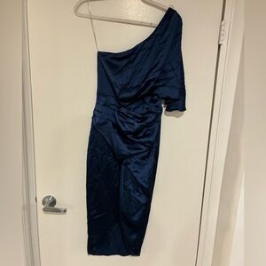 Elegant Navy Blue One-Shoulder Dress